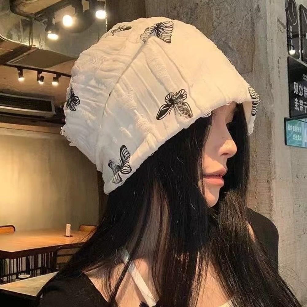 Thickened Butterfly Print Beanies Holes Plush Pullover Hat Fashion Fleece Beanies  Keep Warm