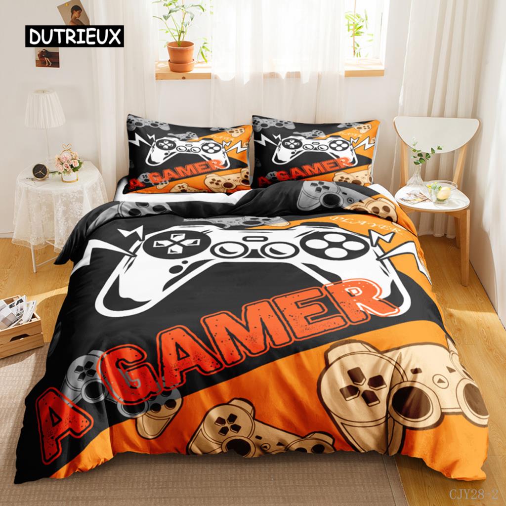 Gamer Duvet Cover Set Kids Boys Teens Video Game Controller Gamepad Bedding Set Double Queen King Size Polyester Qulit Cover
