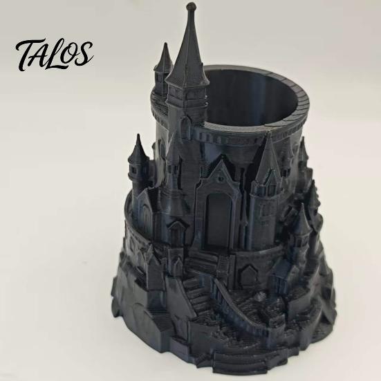 Portapenne ad Angoli Arrotondati Forma di Castello Organizer da Scrivania Stampato in 3D per Penne, Matite, Pennelli da Trucco, Portamatite Decorativo