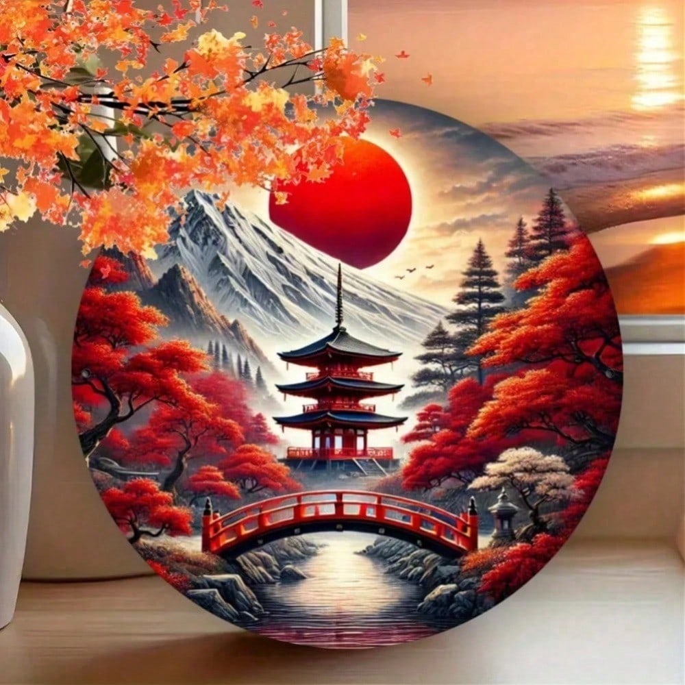 

Japanese Rustic Aluminum Wall Art 7.87inch Round Metal Sign Autumn Landscape Painting Home Decor Bedroom Bathroom 20x20 різнокольоровий