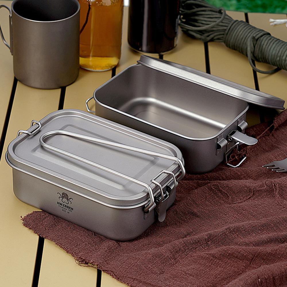 Camping Bento Box Titanium Bento Box Outdoor 800ml Lunch Box Rectangle Food Storage Container