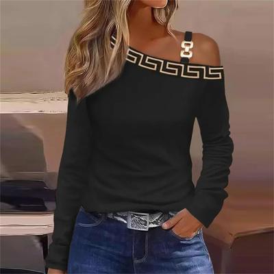 Minimal Metallschnalle Schräger Schulterkragen Top Shirt Damenbekleidung