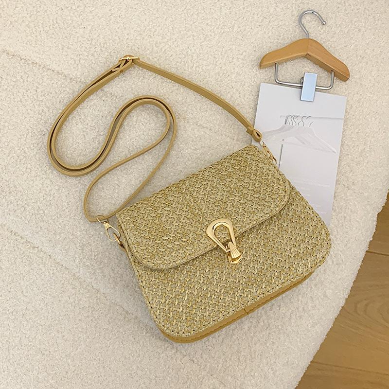 This Year, the Popular Woven Small Bag Women's 2025 New Fashion Shoulder Messenger Bag Personalized Lock Straw Square Bag