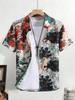 Herren Einfaches Freizeit-Kurzarmhemd Buntes Pflanzen-High-Definition-Druckhemd Atmungsaktives Hawaiianisches Outdoor-Herrenbekleidung