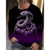 Spring and Autumn Round Neck 3D Snake Pattern Printed Top Fashionable Casual Long Sleeved Men's T-shirts