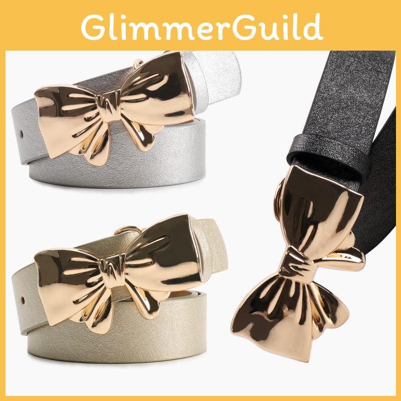 Pu Leather Womens Belt With Metal Bow Knot Buckle For Casual And Office Style