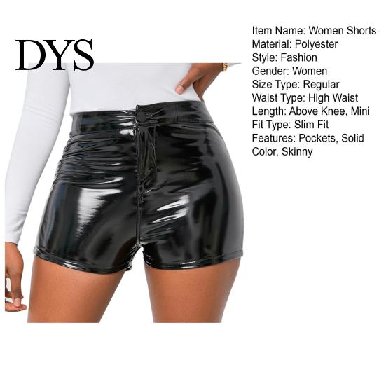 Butt-hugging Shorts Women High Waist Button Zipper Fly Faux Leather Elastic Short Pants Hip Lifting Glossy Color Nightclub Wear High-waisted
