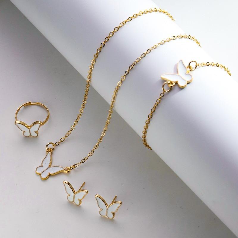 Fashion European American Style Butterfly Enamel Jewelry Four Piece Set For Women
