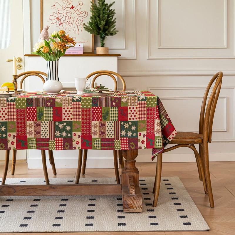 American Vintage Christmas Tablecloth Rectangular Woven Jacquard Fabric Dining Coffee Table