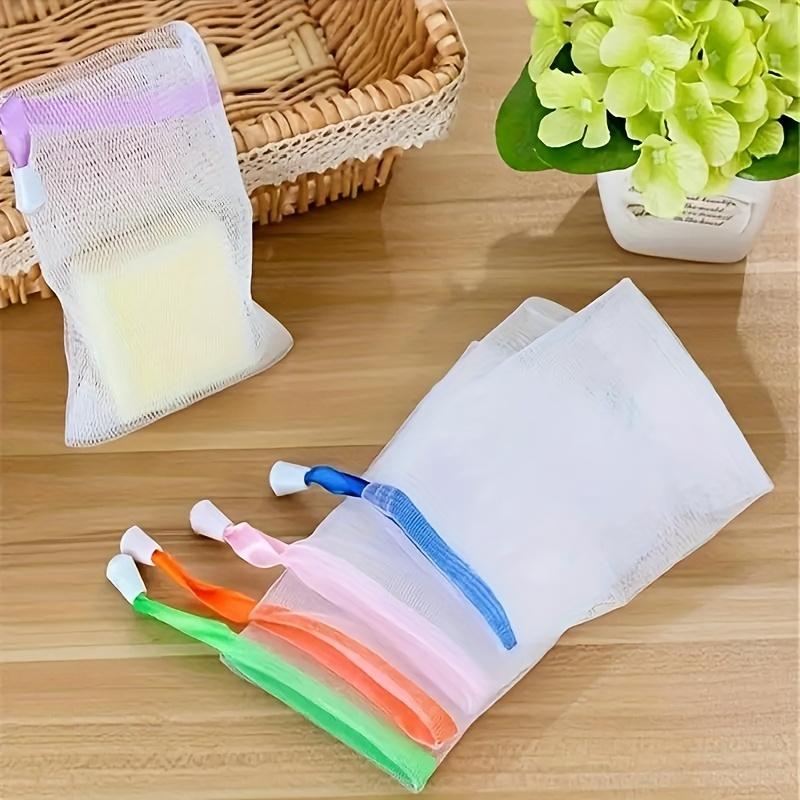 10 PCS Exfoliating Mesh Soap Saver Pouch Bag Sack, Face Cleansing Foaming Nets, White Pouch With Drawstring (Color Random)