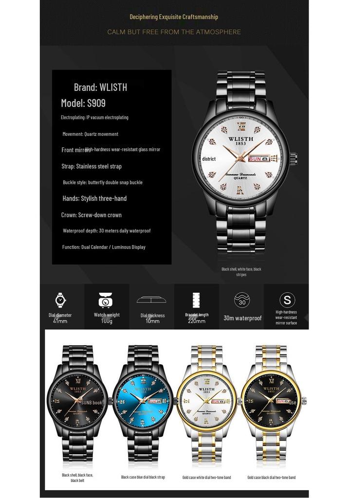 Wolis Men's Waterproof Quartz Stainless Steel Watch