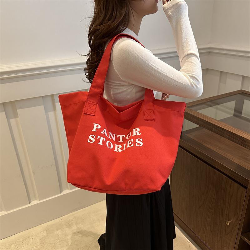 Large Capacity Alphabet Canvas Bag Literature and Art Student Commuting Class Shoulder Bag Going Out Shopping Tote Bag