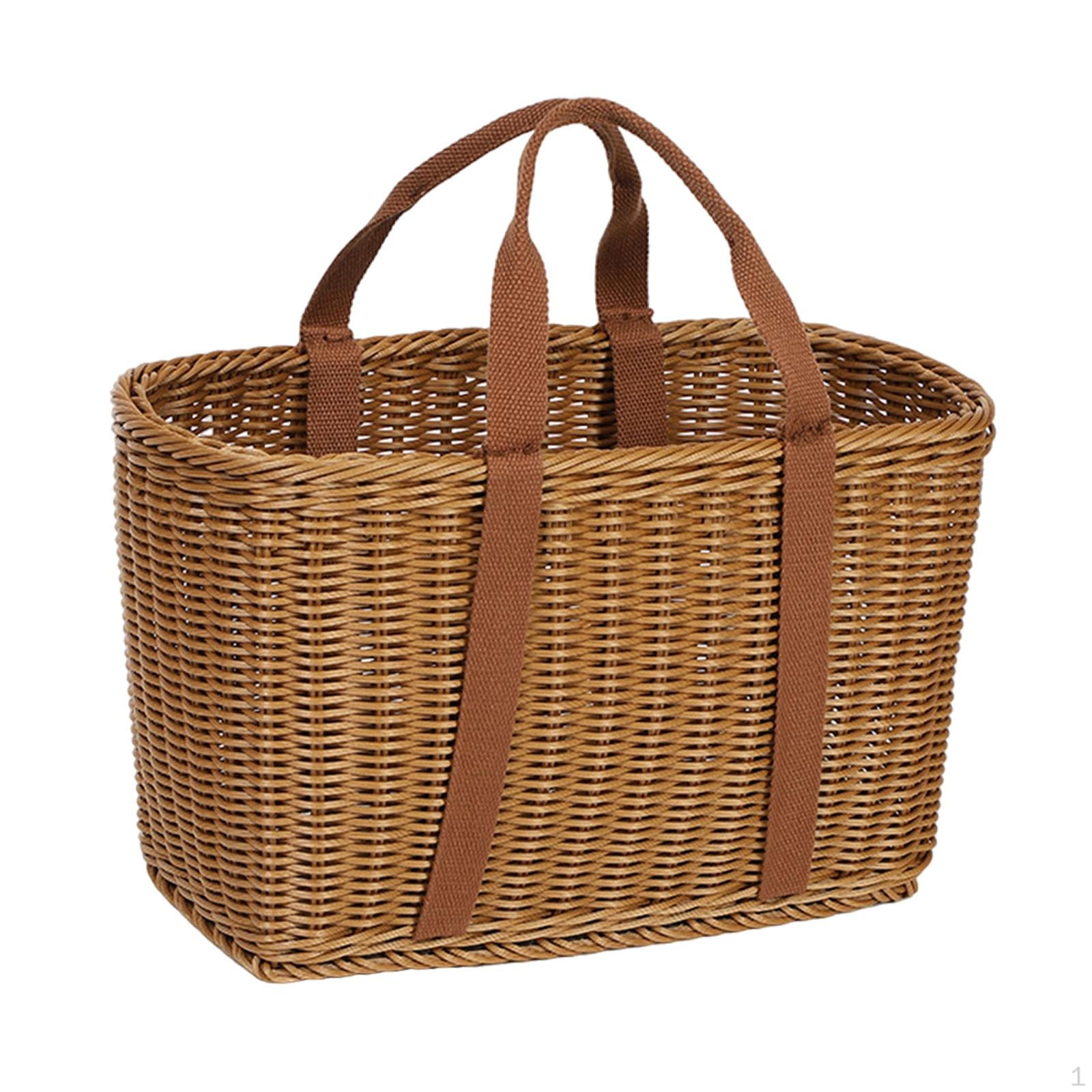 

Hand-woven Basket with Handles Shopping Multi-functional Flower Made of PP Material Cloth Handle L