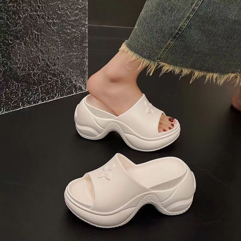

Fashion Cross flower 9CM thick soled high-heeled cool slippers for women wearing fashionable high heels outdoors summer one-piece drag 39-40 белый