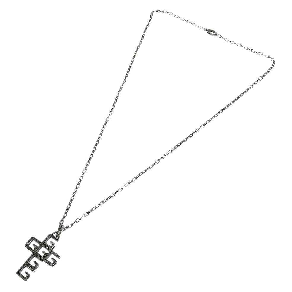 Gucci G-Cube Cross Vintage Distressed Matte 925 Silver Necklace Men necklace Black YBB57699400100U