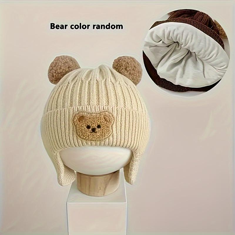 1pc Adorable Cartoon Bear Knit Beanie Ears & Button Eyes - Stretchy 100% Polyester Winter Hat for Toddlers 0-3 Years, Cozy Warm Toddler Boy & Girl Hat