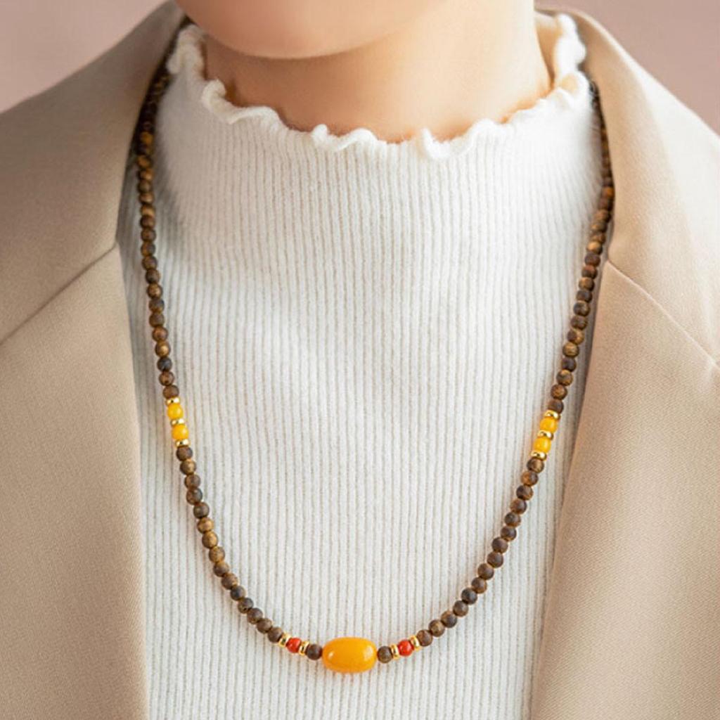 Women's Natural Agarwood & Amber Clavicle Necklace - Versatile Choker Sweater Chain
