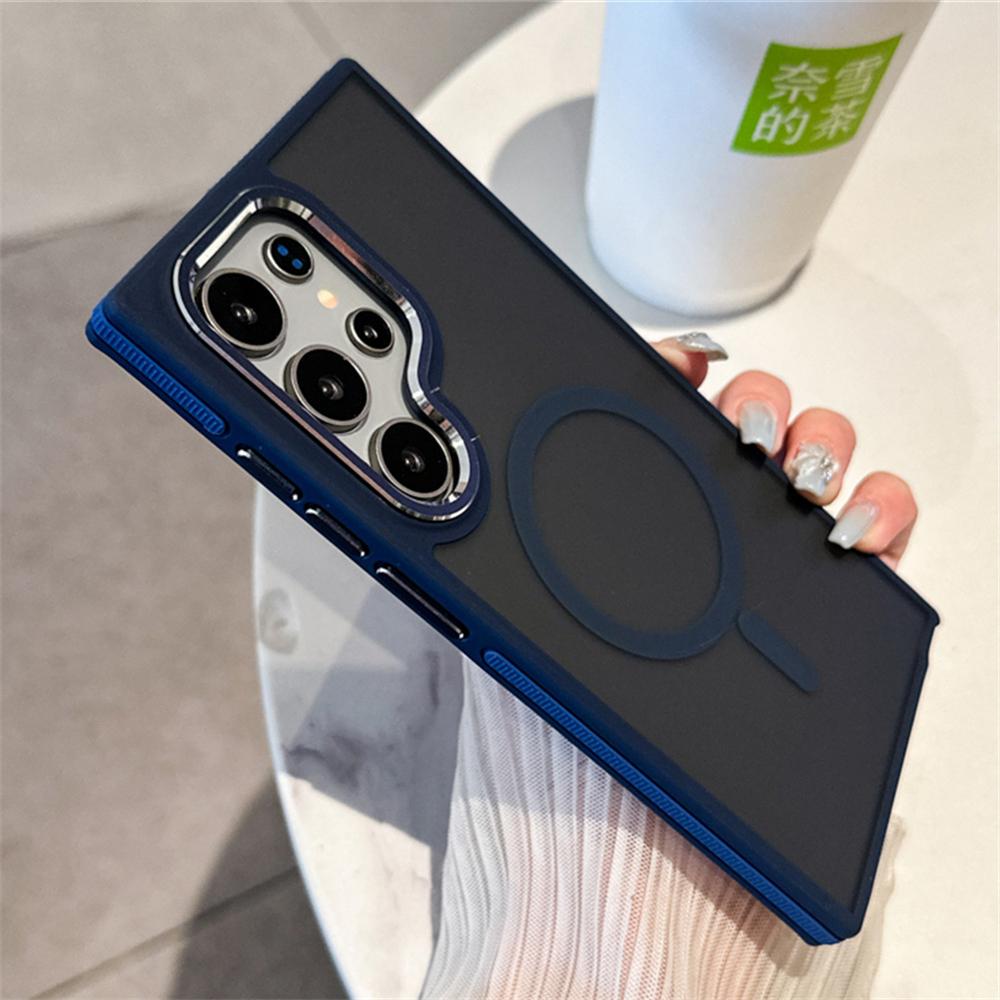 Luxury Matte Magnetic Phone Case For Samsung Galaxy S24 S23 S22 Ultra Plus For Magsafe Wireless Charging Shockproof Back Cover
