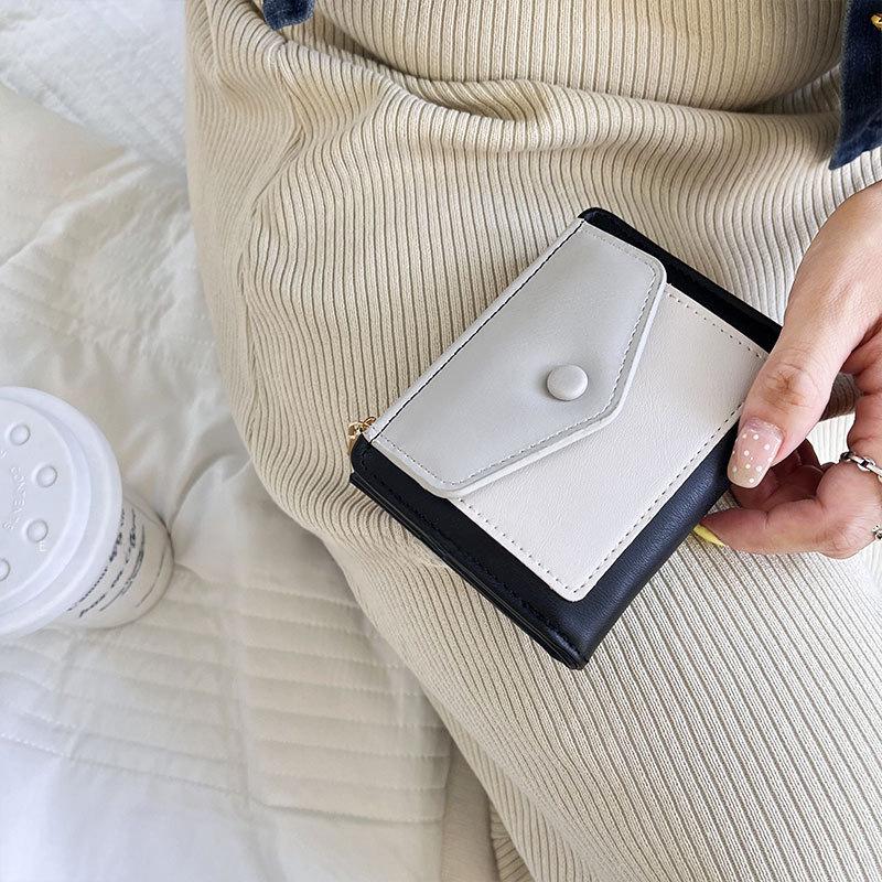 Korean Women's Multi-Function Color Block Wallet with Zipper