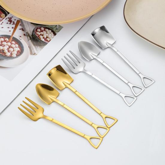 Stainless Steel Shovel Spoon Ice Cream Spoon Mini Dessert Spoons Creative Shapes Coffee Teaspoon Gift for Kitchen Restaurant Party