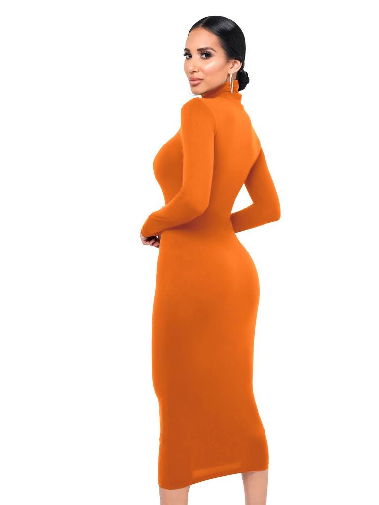 Jesienno-zimowa sukienka bodycon z polaru z wysokim dekoltem: Seksowny, Dopasowany krój