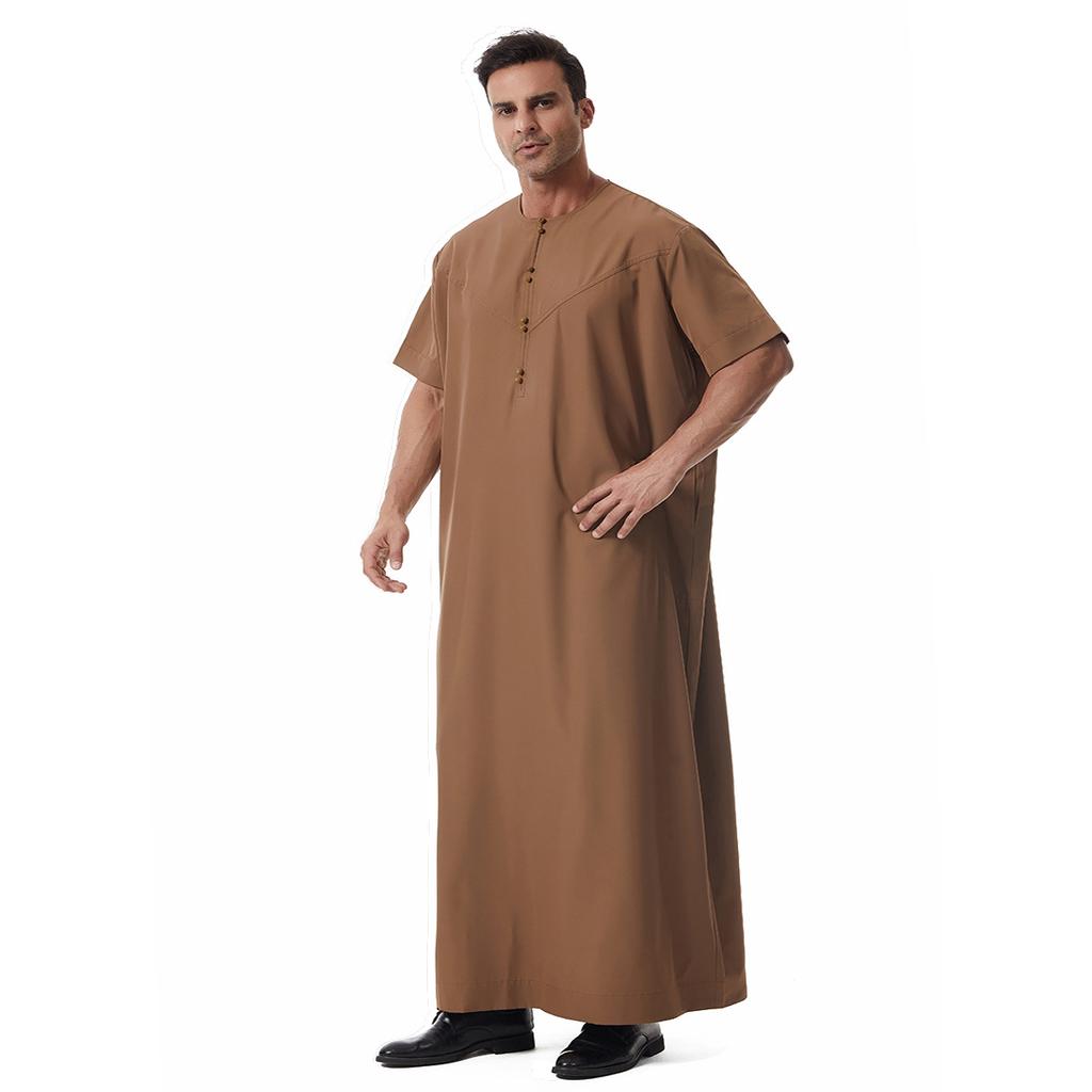 Men's Short Sleeve Muslim Robe Ethnic Style Traditional National Costume Loose Casual Long Gown Daily Wear Arabian Robe