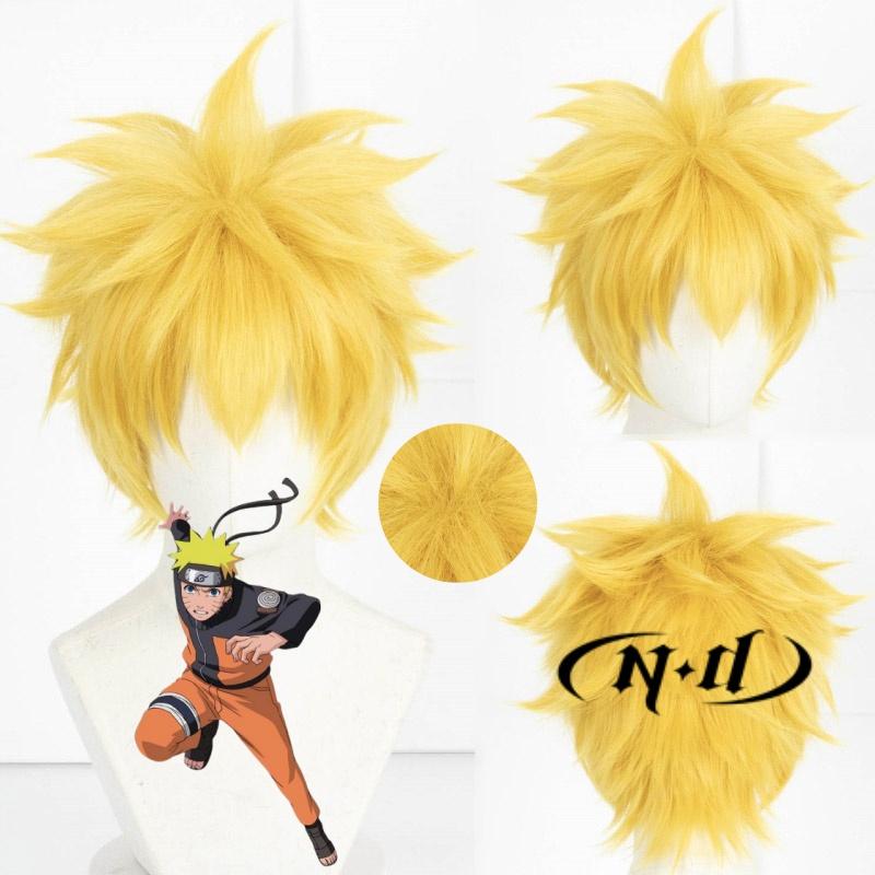 ND Anime Cosplay Pruik Uzumaki Cosplay Haar Geel Kort Pluizig Gelaagd Haar Hittebestendig Synthetisch Kanekalon Haar Pruik voor Feest One Size&Naruto