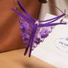 Women's Sexy Lace-Up Mesh Embroidered Thong with Pearl Detail and Open Crotch