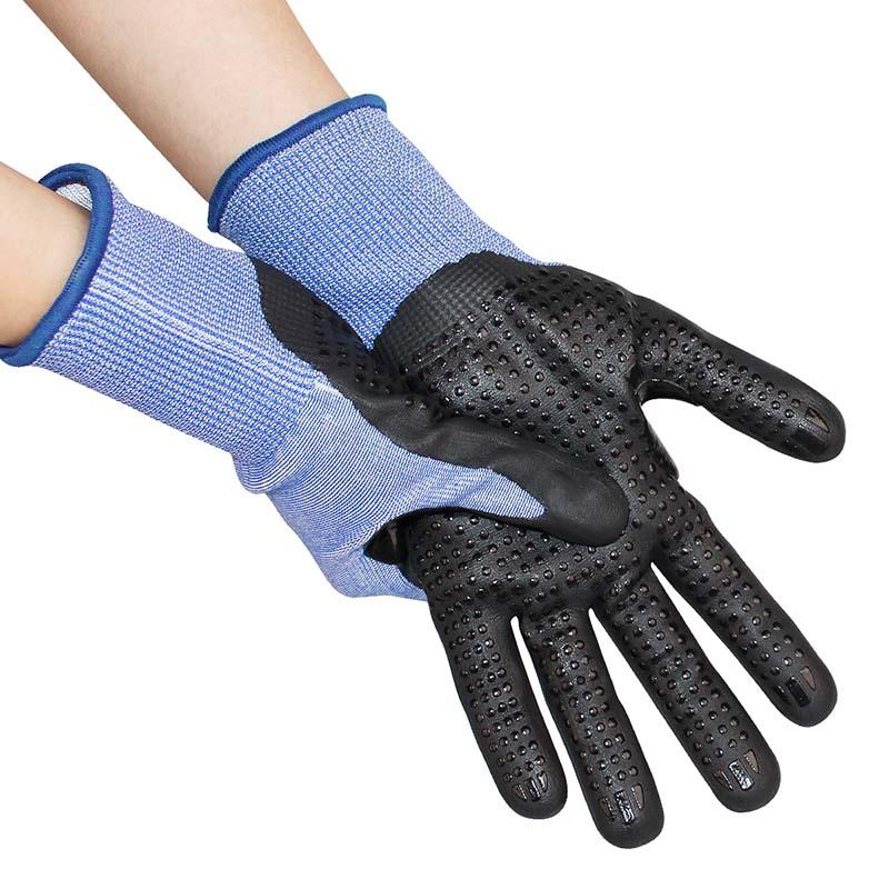 Custom Logo 15 Gauge Nitrile Foam Dots Grip Cut Resistant Work Gloves Industrial Oil Resistant Anti Cut Gloves for Men (Blue,L) синий