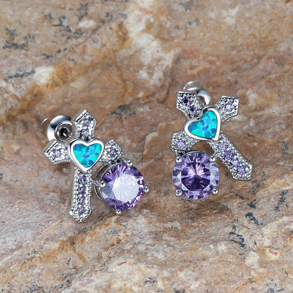 Fashionable Small Fresh Cross Small Heart Earrings Korean Version Korean Style