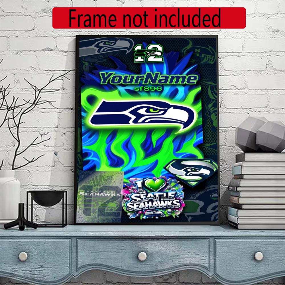 Seattle Seahawks Personalized Text Diamond Painting Round Diamond Mosaic Rhinestones Diamond Embroidery Craft Kit Wall Decor Without Frame