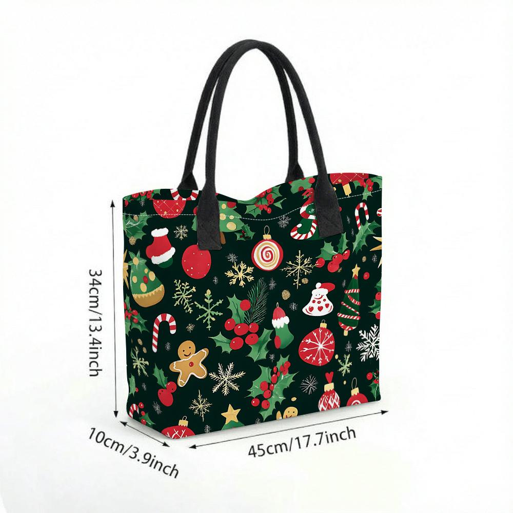 Christmas Printed Tote Bag Large Capacity Casual Fashion Shoulder Bag for Holiday Shopping Daily Use