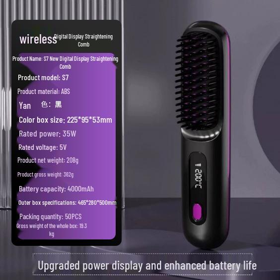 Wireless Portable LCD USB Charging Ceramic Heating Mini Straightening Comb Rechargeable + English