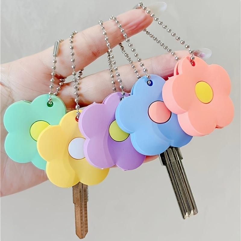 2pcs Cute Cartoon Flower Key Caps Set Flexible Key Covers Key Identifier Tag Covers for Easy Identifying Door Keyrings,random Color
