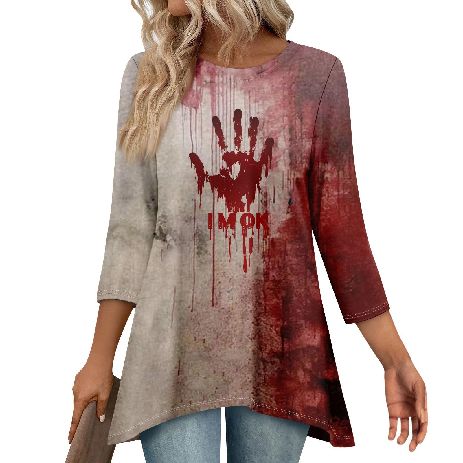 

Туники для женщин Свободного кроя Топы с принтами Рукав 3/4 Женские топы с асимметричным подолом XL