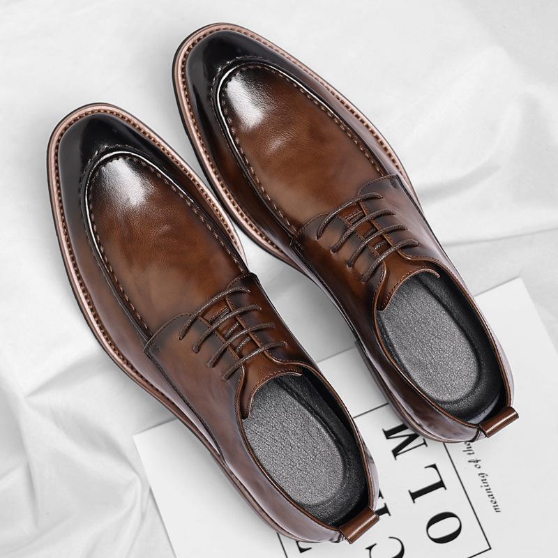 New Designer Brand Men Formal Shoes Luxury Banquet Groom's Wedding Shoes Retro Brown Men's Leather Casual Shoes Pointed Lace Up