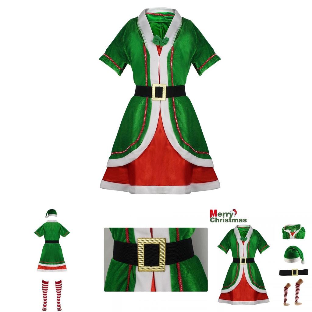Fancy Xmas Elf Costume Couple Outfit Polyester Role Play Dress Up Party