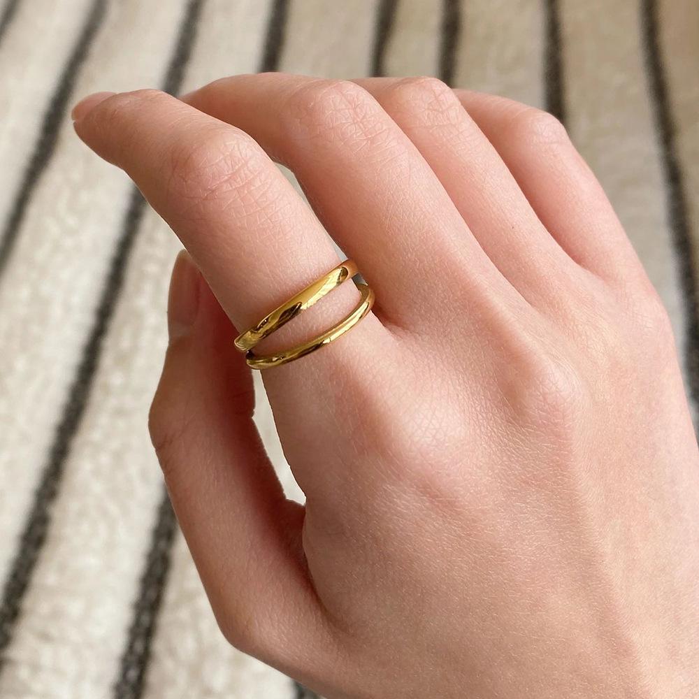St.delan Retro Minimalist Double Layer Adjustable Women's Stainless Steel Open Ring
