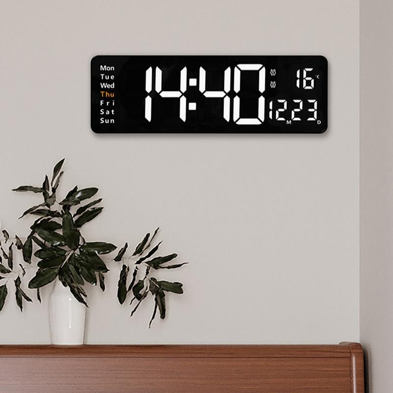 16 Inch Large Digital Wall Clock TEMP Date Week with Remote Control Timer Countdown Table Clock 2 Alarm 12/24H Wall-mounted LED Clock