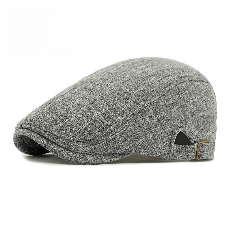 Unisex Big Head Friendly Linen Look Flat Cap Spring Summer Breathable Ivy Cap Adjustable Retro British Beret Cabbie Hat