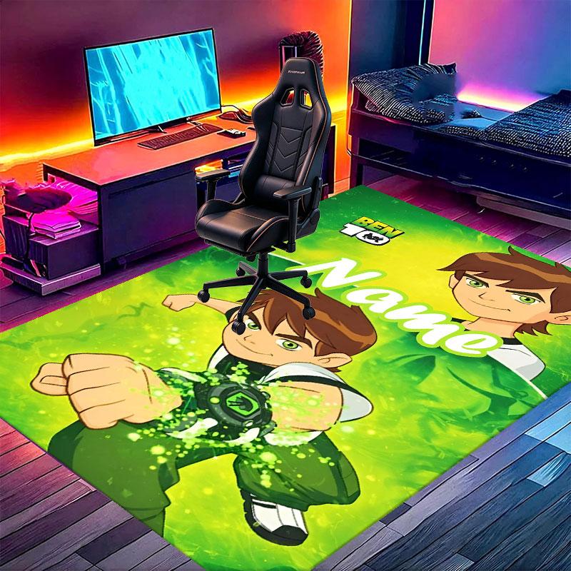 Custom Name Personalized Ben 10 Cartoon Print Carpet, Versatile Home Decor Rug, for Playroom, Apartment, Balcony, Entryway, Hallway Gift
