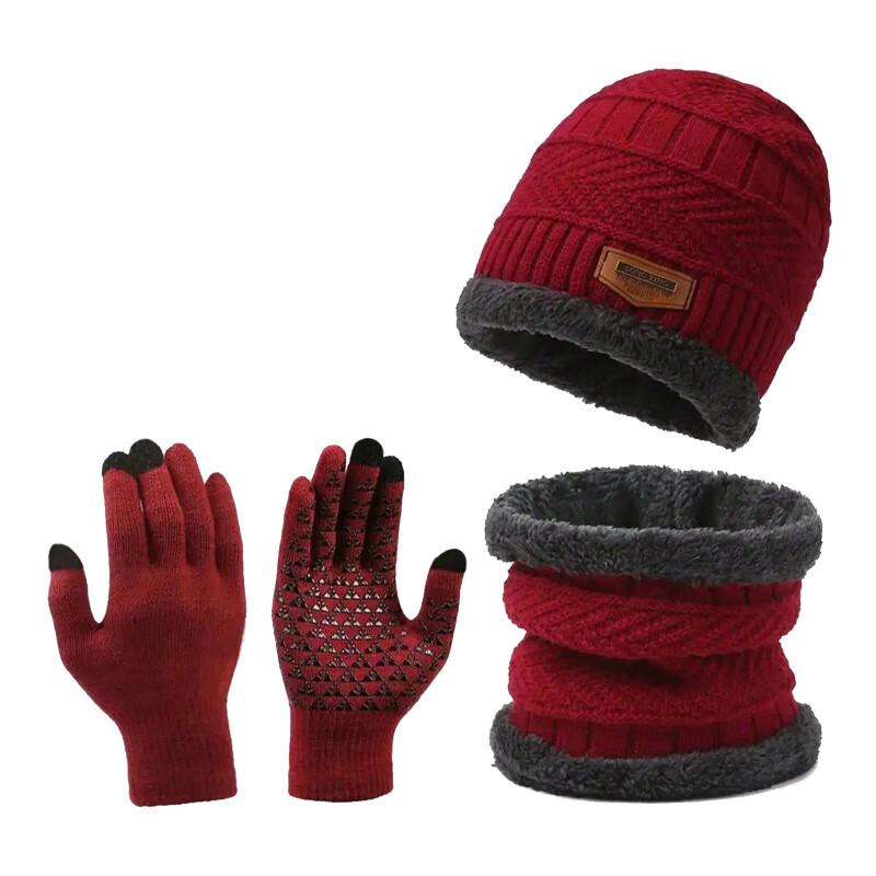 Fleece-Lined Winter Knit Hat & Touchscreen Gloves Set