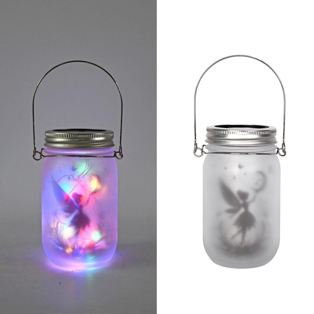 DIY Frosted Solar Mason Jar Lantern with Firefly Waterproof String Lights for Yard Lighting