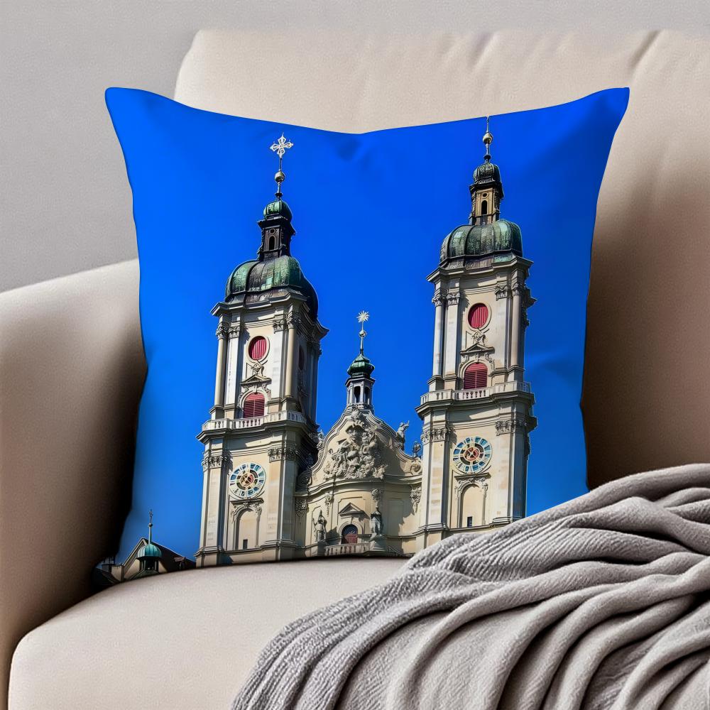Classical AAbbey Of SSaint Gall Cushion Cover Pillowcase Antidustmite Invisible Zipper Short Plush Sofa Cushion