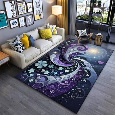 Abstract Purple Galaxy Carpet with Stars, Hearts, and Floral Design Suitable for Use As an Anti-slip for Living Room Bedroom Sofas