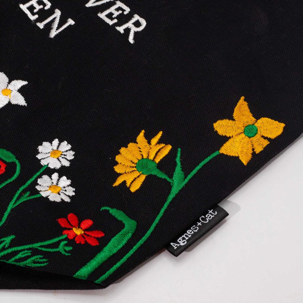 Mushroom Tote Bag Embroidered Black