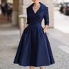 2025 Elegant European & American Women's Waist-Cinched Slimming Formal Long-Sleeved Dress