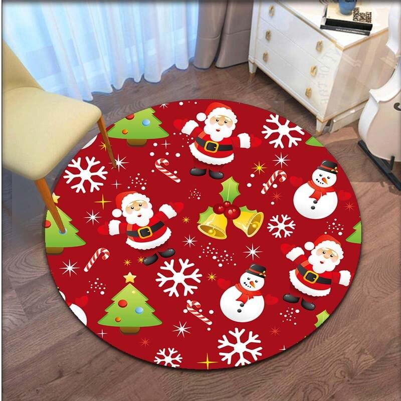 Merry Christmas Snowflake and Christmas Santa Claus Soft Shaggy Round Area Rug Living Room Bedroom Non-slip Floor Mat