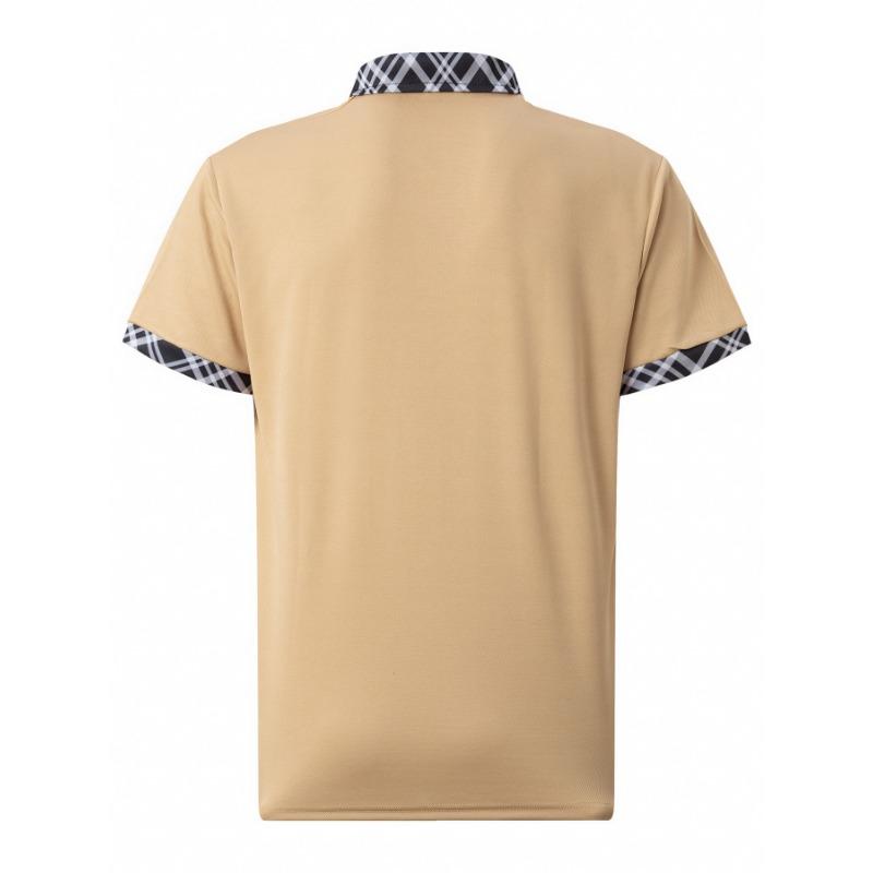Herren Casual Colorblock Karomusterbesatz Kurzarm Poloshirt mit Brusttasche