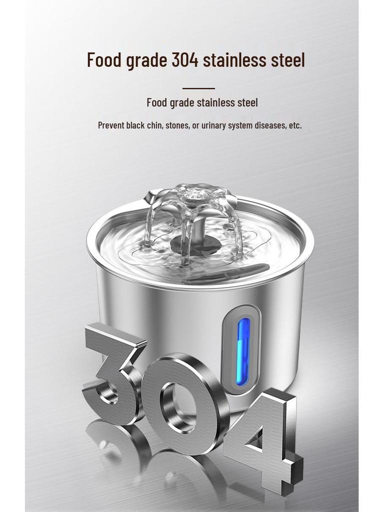 TEMU Smart Stainless Steel Pet Water Fountain - Silent Automatic Cat Water Dispenser